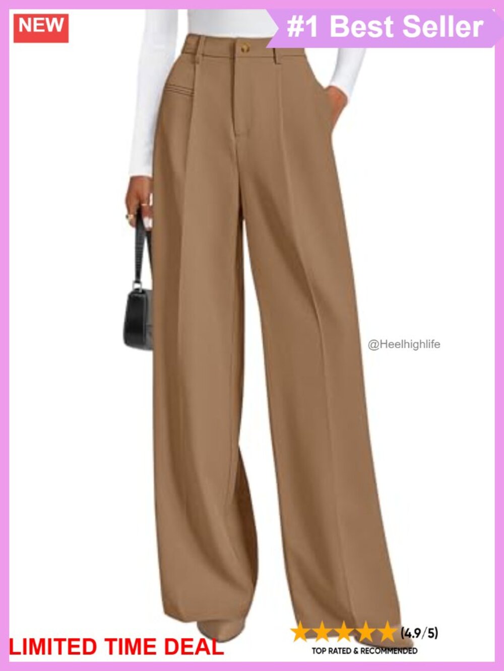 Wide Leg Tailored Work Dress Pants High Waisted Business Casual Slacks